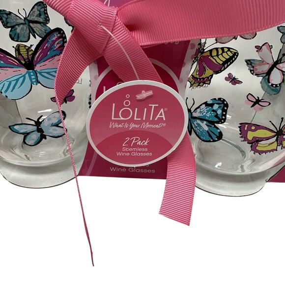 Lolita Acrylic Stemless Wine Glass Two Pack - Butterflies Garden Party Bridal - Picture 4 of 5